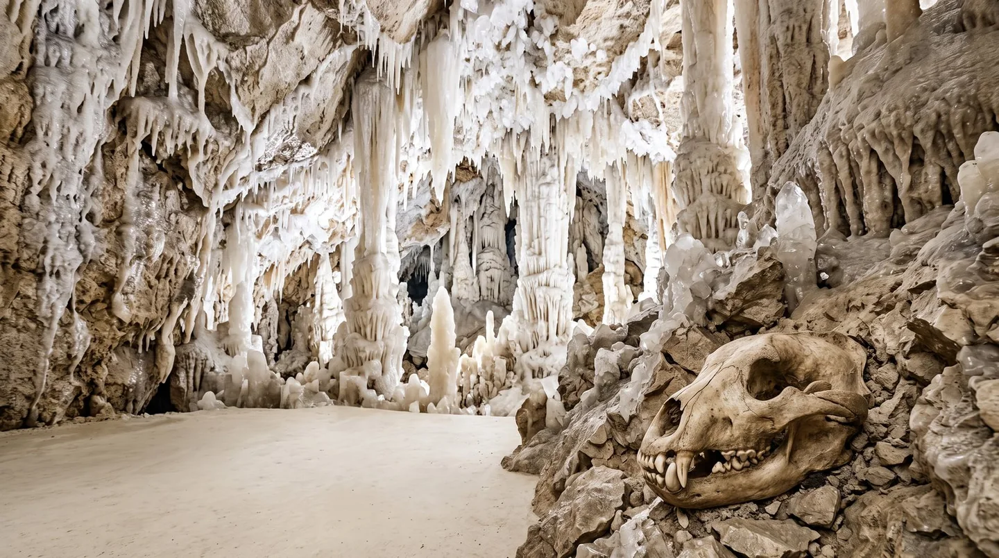 Cover image for Ancient megafauna fossils and towering crystal formations hidden within a subterranean limestone labyrinth