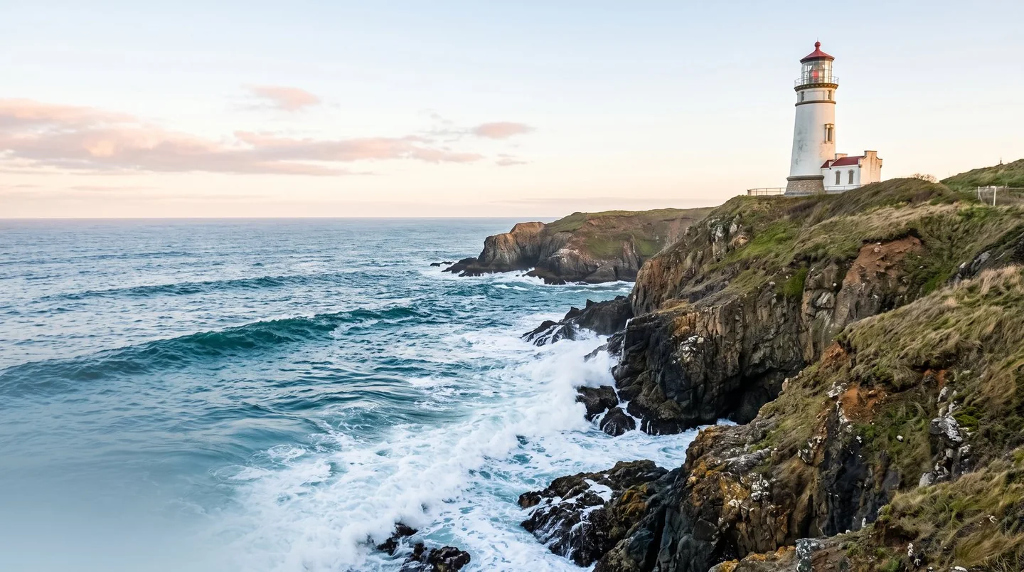Cover image for A remote seaside sanctuary where historic beacons watch over wild Pacific swells