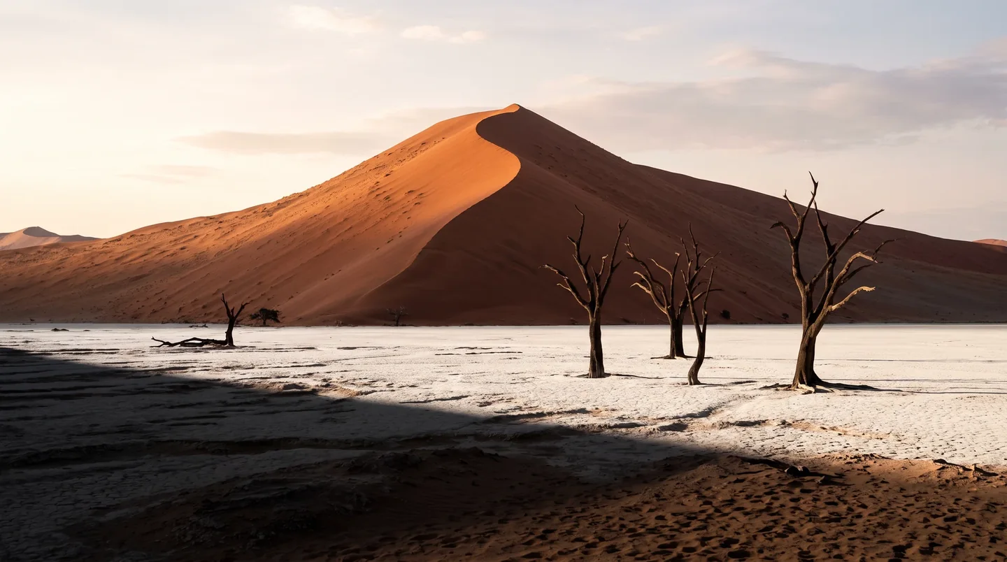 Cover image for The Ancient Silence of the Namib Where Towering Dunes Meet the Rugged Naukluft Peaks