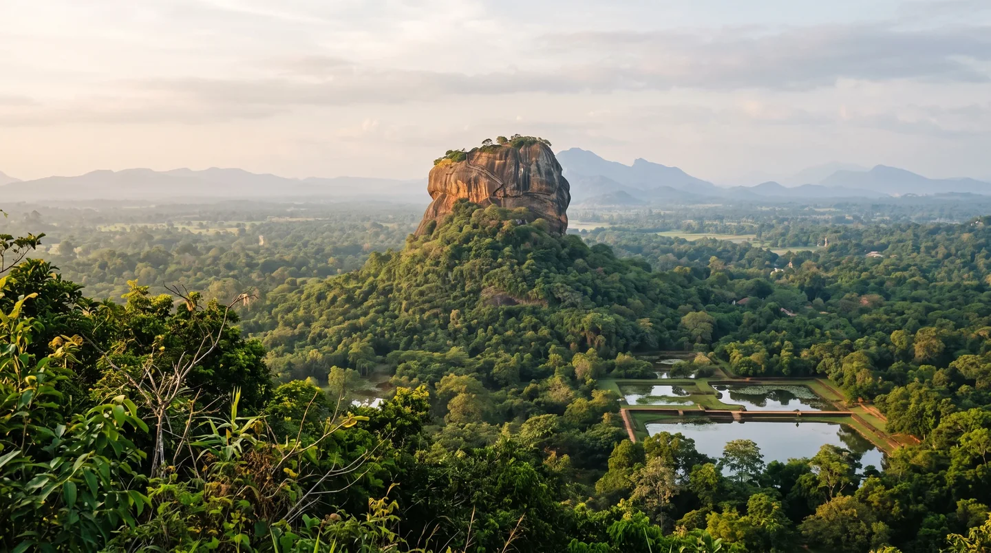 Cover image for Ascending the Lion Rock where ancient gardens meet the clouds in Sri Lanka's heart.