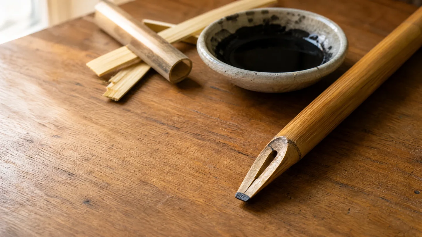 Cover image for The Line Begins in Bamboo: Making a Calligraphy Pen