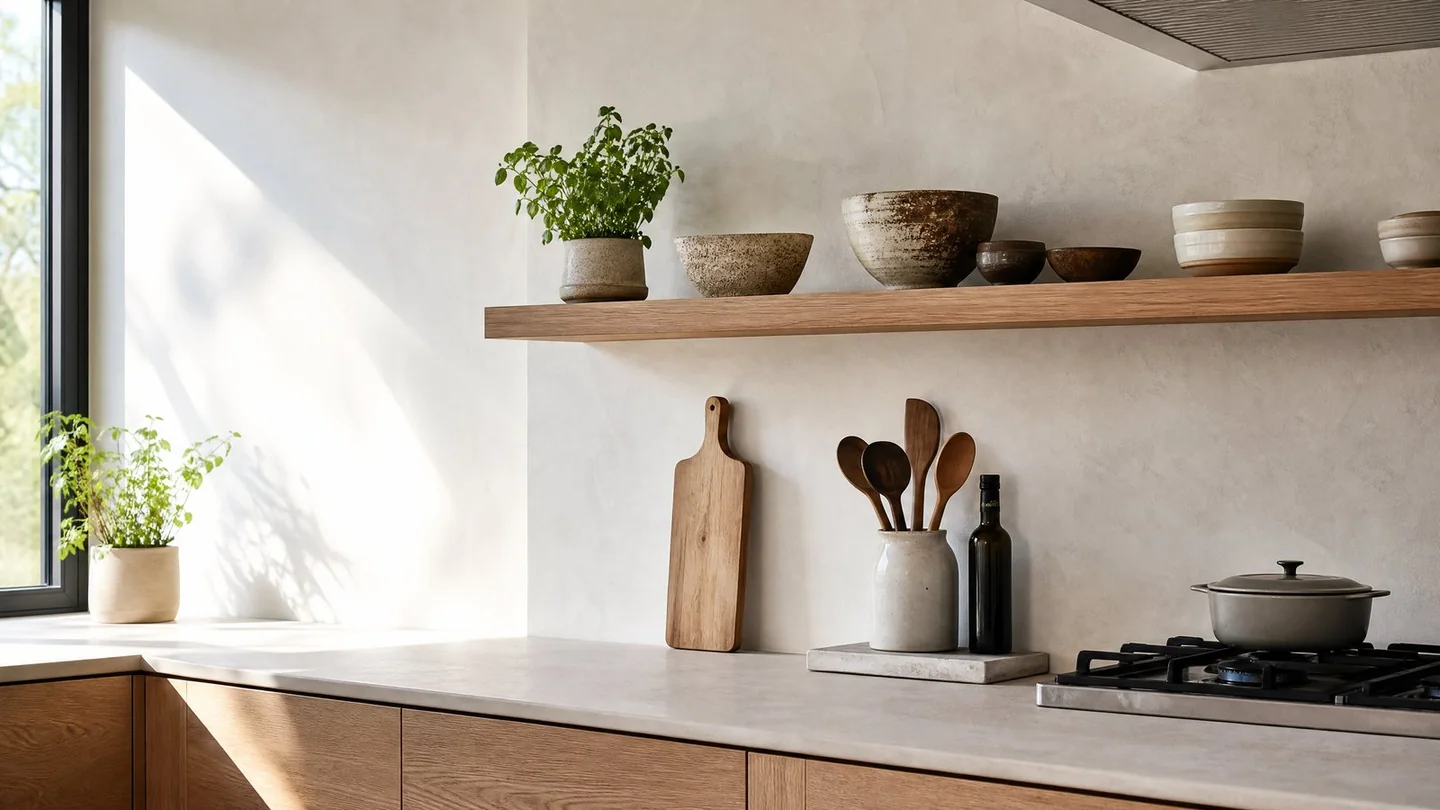 Cover image for A smaller kitchen is teaching designers to value the useful shelf.