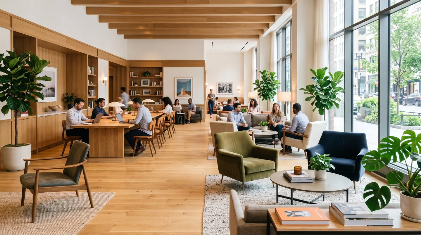 Cover image for The best hotel lobby is becoming a useful room for the city around it.