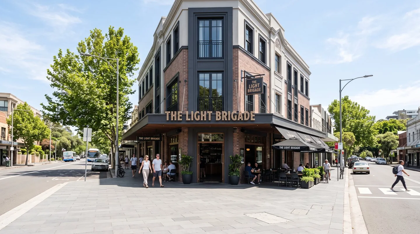 Cover image for The Light Brigade — Oxford Street pub with a rooftop.