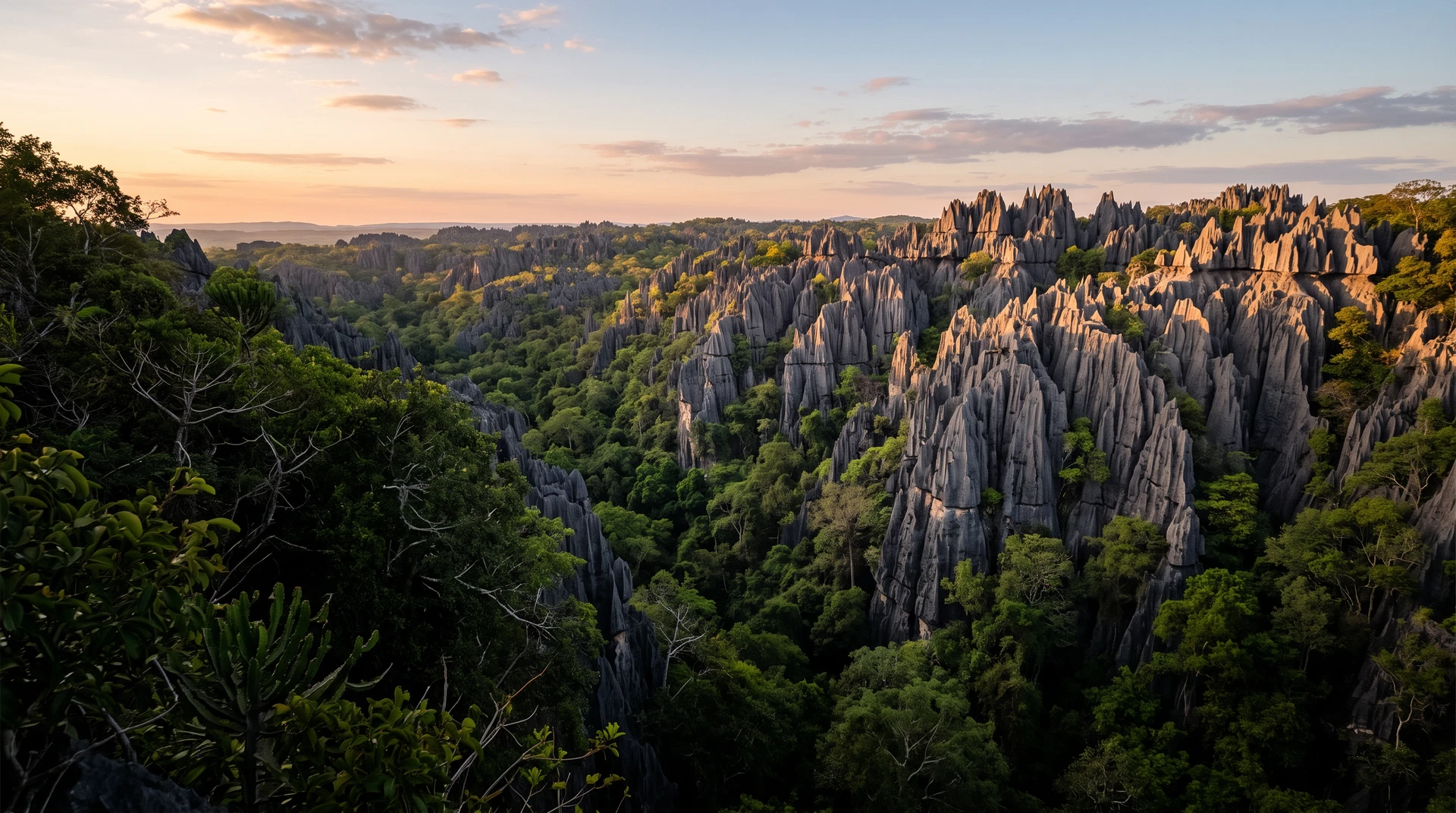 Cover image for Navigating the razor-sharp stone forests and ancient river canyons of Tsingy de Bemaraha.