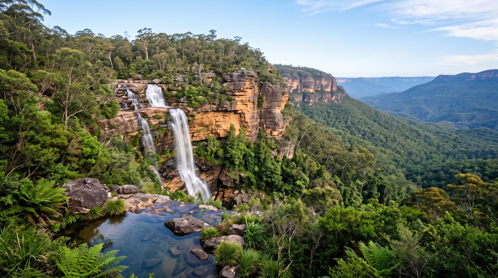 Cover image for Witness the tiered grandeur of Wentworth Falls in the Blue Mountains